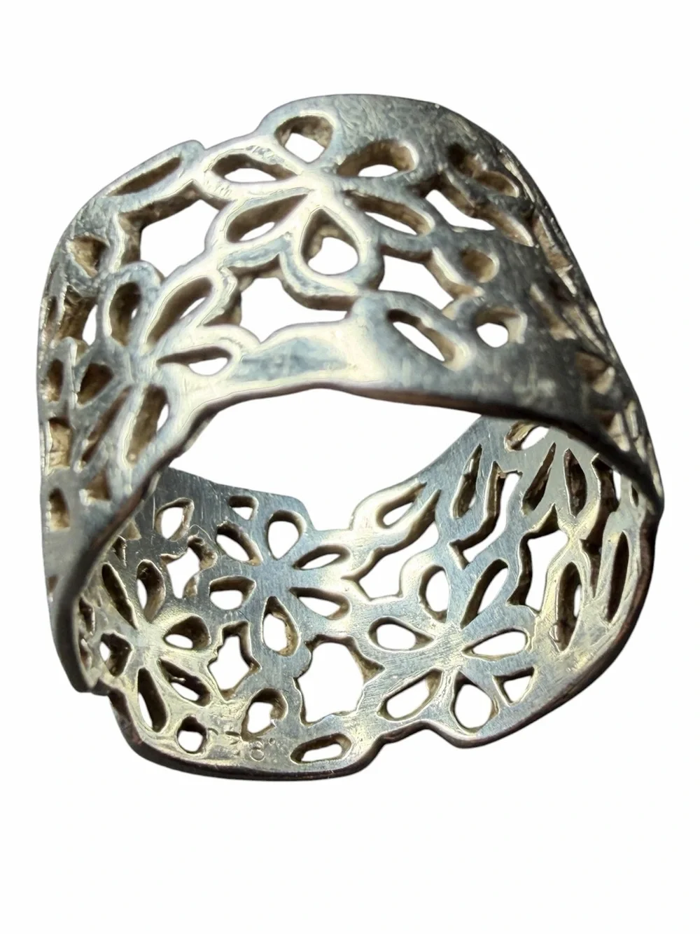 Sterling Silver Floral Cutout Wide Band Ring - Size 10